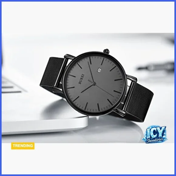 Minimalist Analog Quartz Watch with Stainless Steel Mesh Band